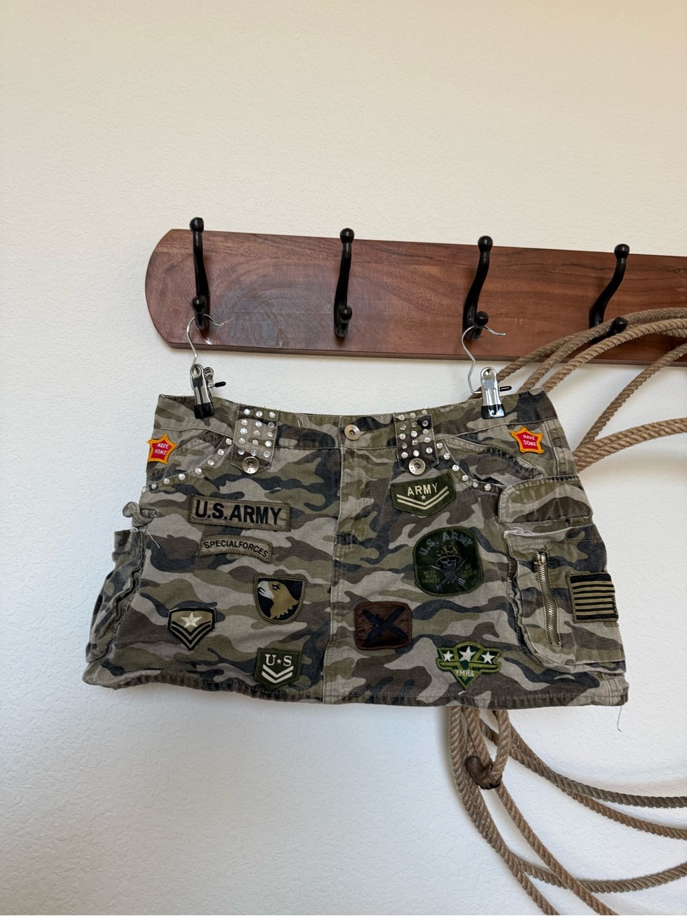 Vintage 2000s Y2K Rene’ec Camo Patchwork Rhinestone Micro Mini Skirt - Size L